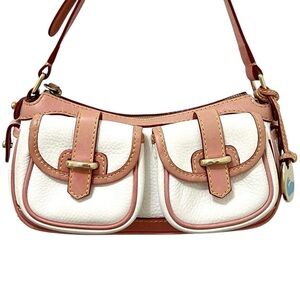 Y2K Dooney & Bourke White and Tan Leather “Banana Bag”